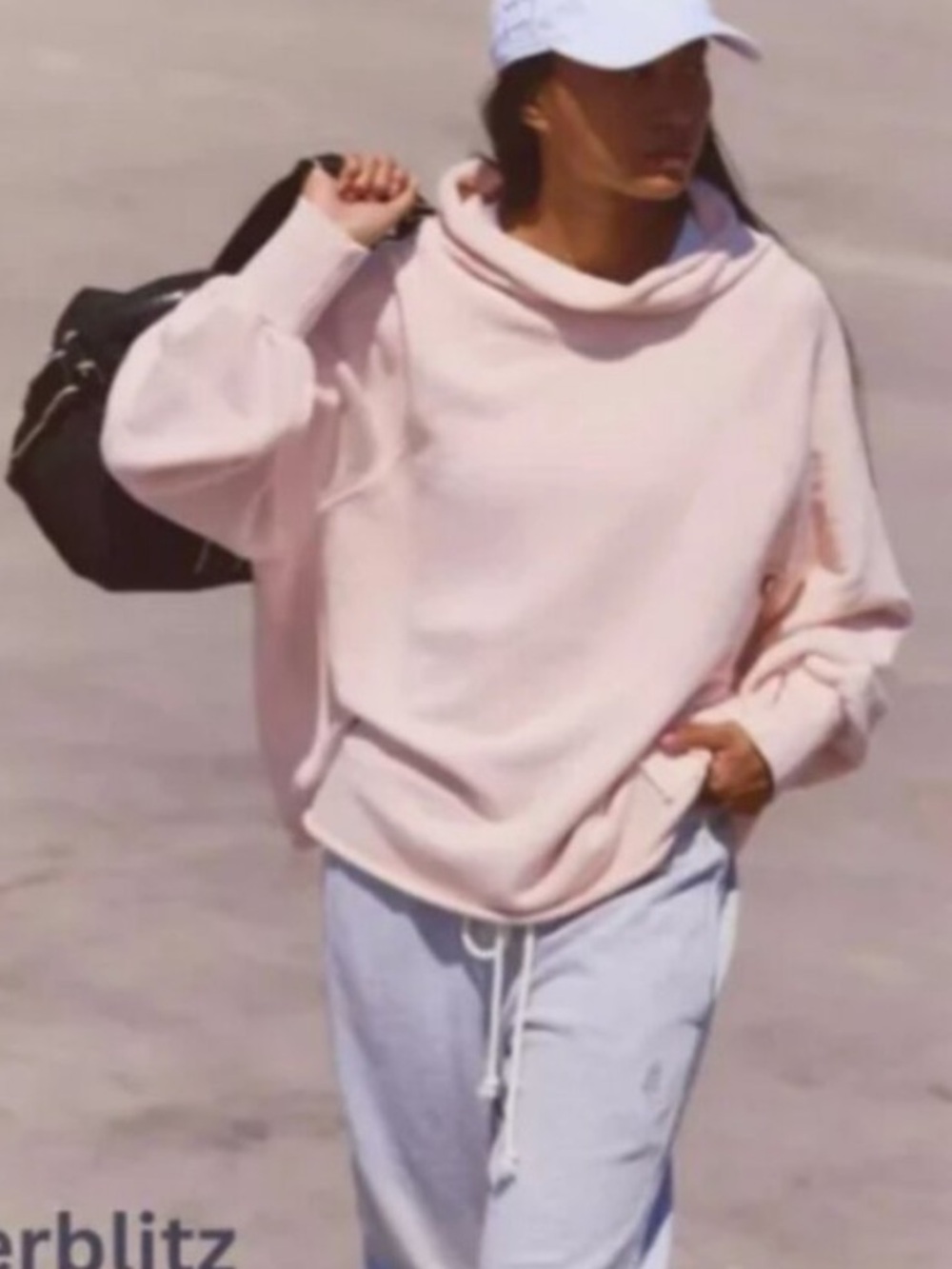 FREE PEOPLE FRENCH TERRY CUTBACK COWL NECK PULLOVER IN BALLET PINK